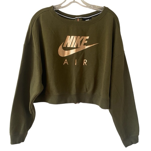 Nike Tops - Nike Air Rally Olive Green Rosegold Logo Rush Gold Edition Cropped Sweatshirt